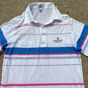 Titleist Polo Shirt Men's Lg White Striped Pink Blue Hunter’s Green Country Club